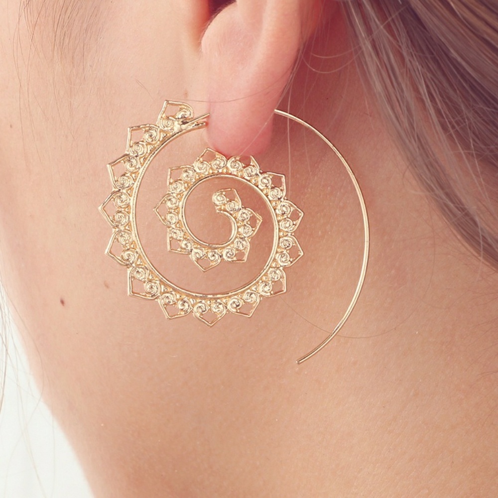Bohemian Gold Spiral Hoop Earrings